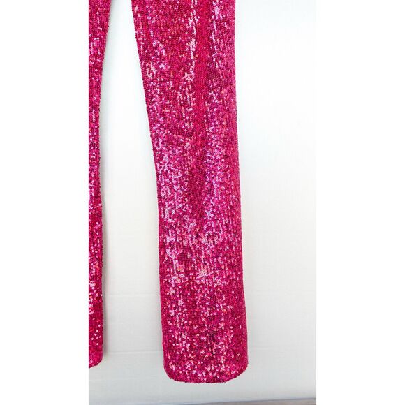 Rachel Zoe Pink Glitter Sequin High Waist Straight Leg Pull On Pants Size S - Picture 5 of 9
